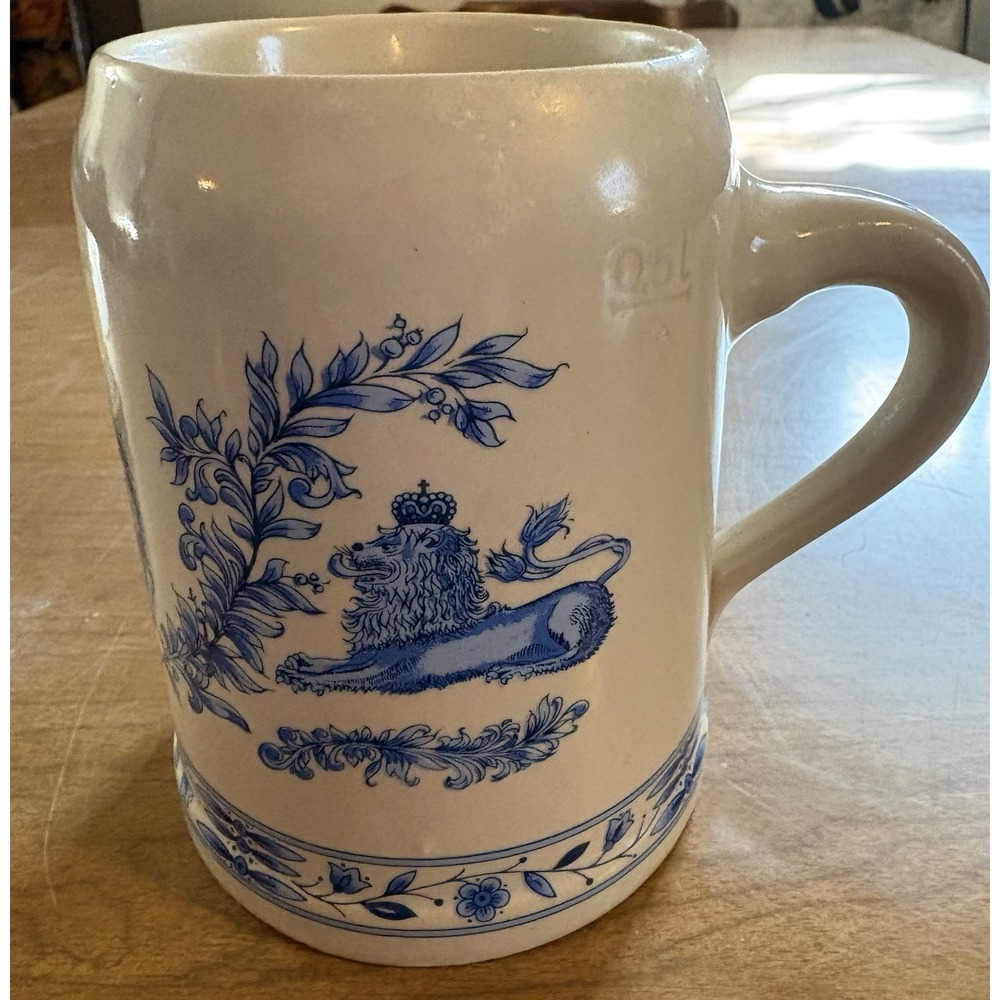 VTG KUHR Muhlried Design Salt Glazed Beer Mug Lions‎ & Crown .5L  5"x4"
